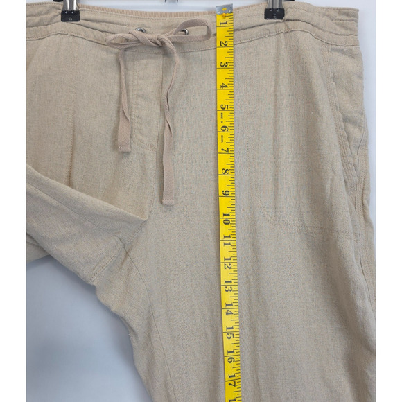 Per Se Linen Pants Women XL Tan Adjustable Drawstring Waist Lagenlook Beachy - Picture 4 of 11